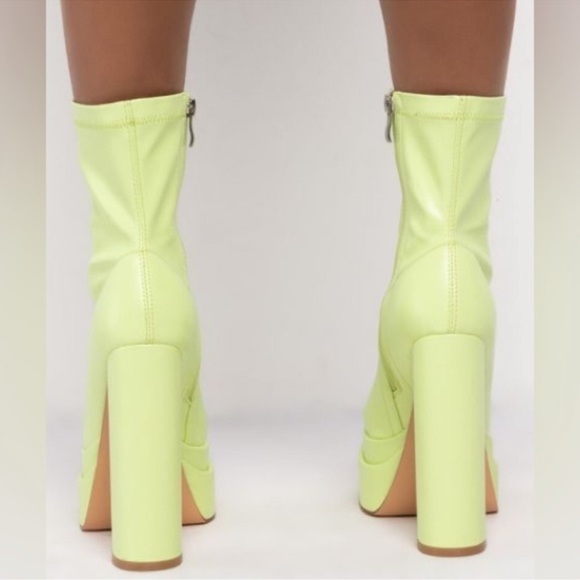 AZALEA WANG — Bold Neon Lime Platform Boots • High Block Heel, Retro 70’s Vibes - Picture 6 of 13